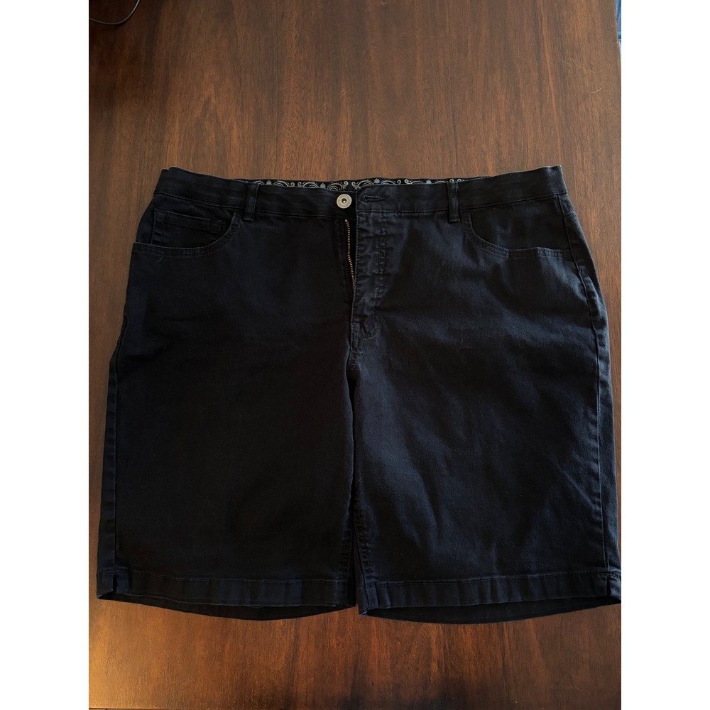 Faded Glory Womens Black Soot Stretch Denim Bermuda Shorts Size 20W FGW18810TW